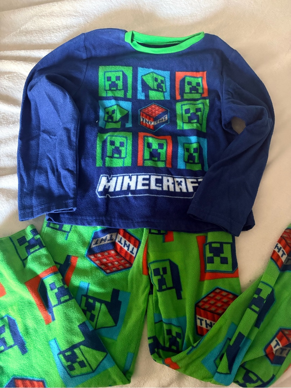 Minecraft Kids Two-Piece Fleece Pajama Set - Navy & Green